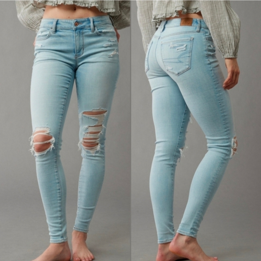SOLD - NEW American Eagle Ripped Jegging Jeans Sz 14 Light Wash NWT - Picture 1 of 5